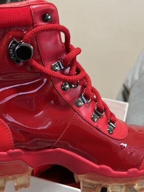 Moncler Red Patent Lace-Up Boots